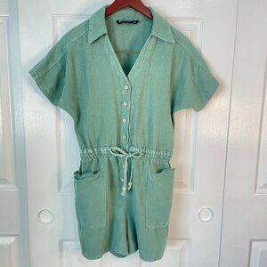 BLANKNyc Mint Green Buttoned Romper Elastic Waist with Pockets XS can fit Small